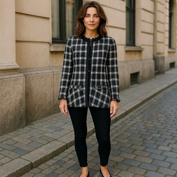 Akris Punto Tweed Blazer Jacket Long Peplum S/M - Picture 1 of 10